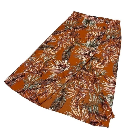 LILY Morgan long tropical print skirt size L brick terracotta A line silhouette - Picture 4 of 10